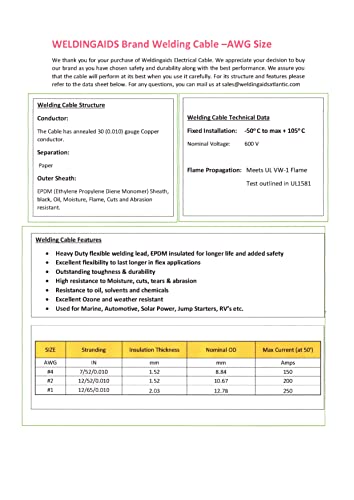 Weldingaids Electrical Cable, Black, AWG #4, 15 Feet, for Welding, Battery, Audio Amplification,Jump Starters, RV's, Solar Power etc.
