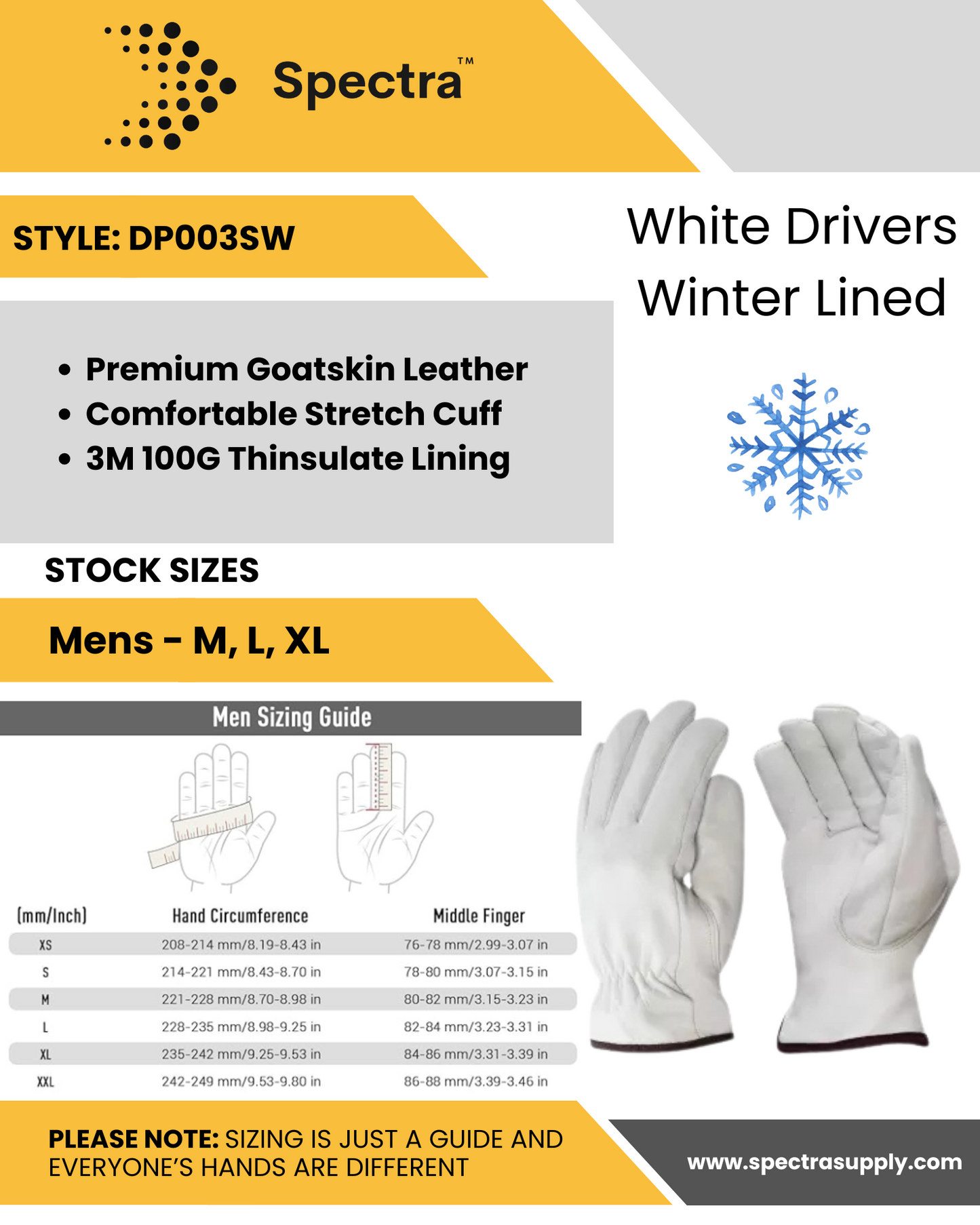 White Drivers Winter Lined Gloves