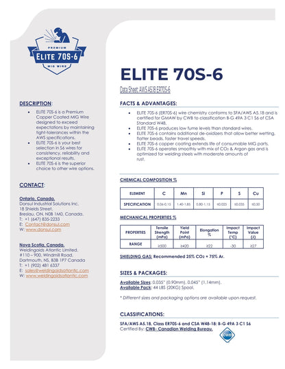 Elite 70S - 6 MIG wire, 0.035" - Weldingaids Atlantic