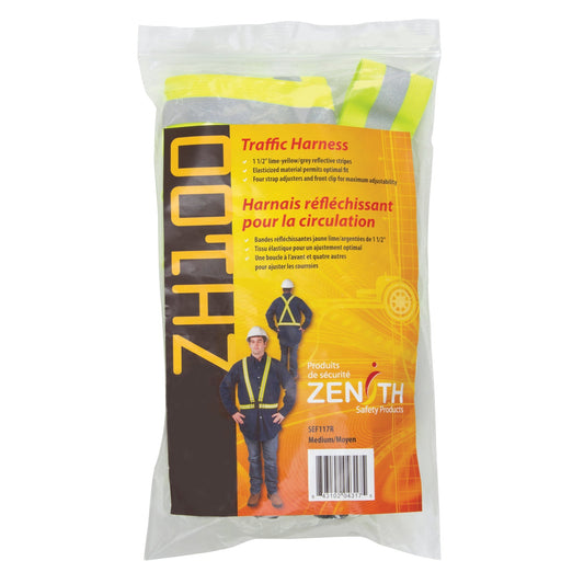 Standard - Duty Safety Harness, High Visibility Lime - Yellow, Silver Reflective Colour, Medium - Weldingaids Atlantic