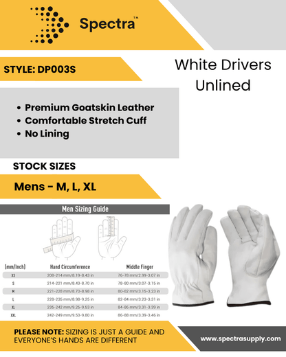 White Drivers Unlined Gloves - Weldingaids Atlantic