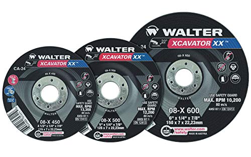 Walter Surface Technologies XCAVATOR XX Grinding Wheel 5'' X 1/4'' X 7/8'' T27S GR: CA-24 MAX RPM 12,250 PK10