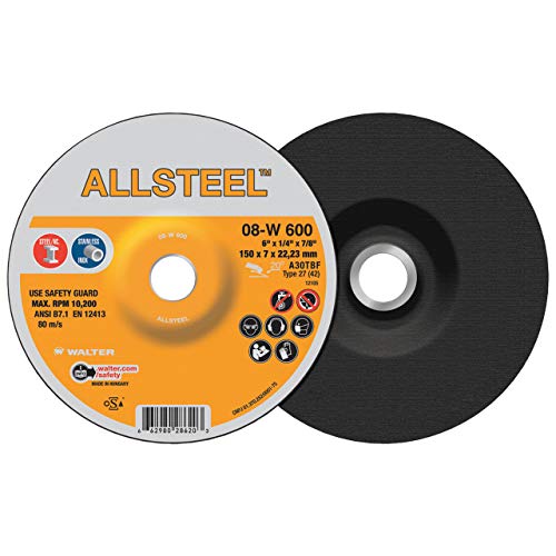 Walter 08W600 6x1/4x7/8 Allsteel Aggressive Grinding Wheels Type 27, 25 pack - Weldingaids Atlantic