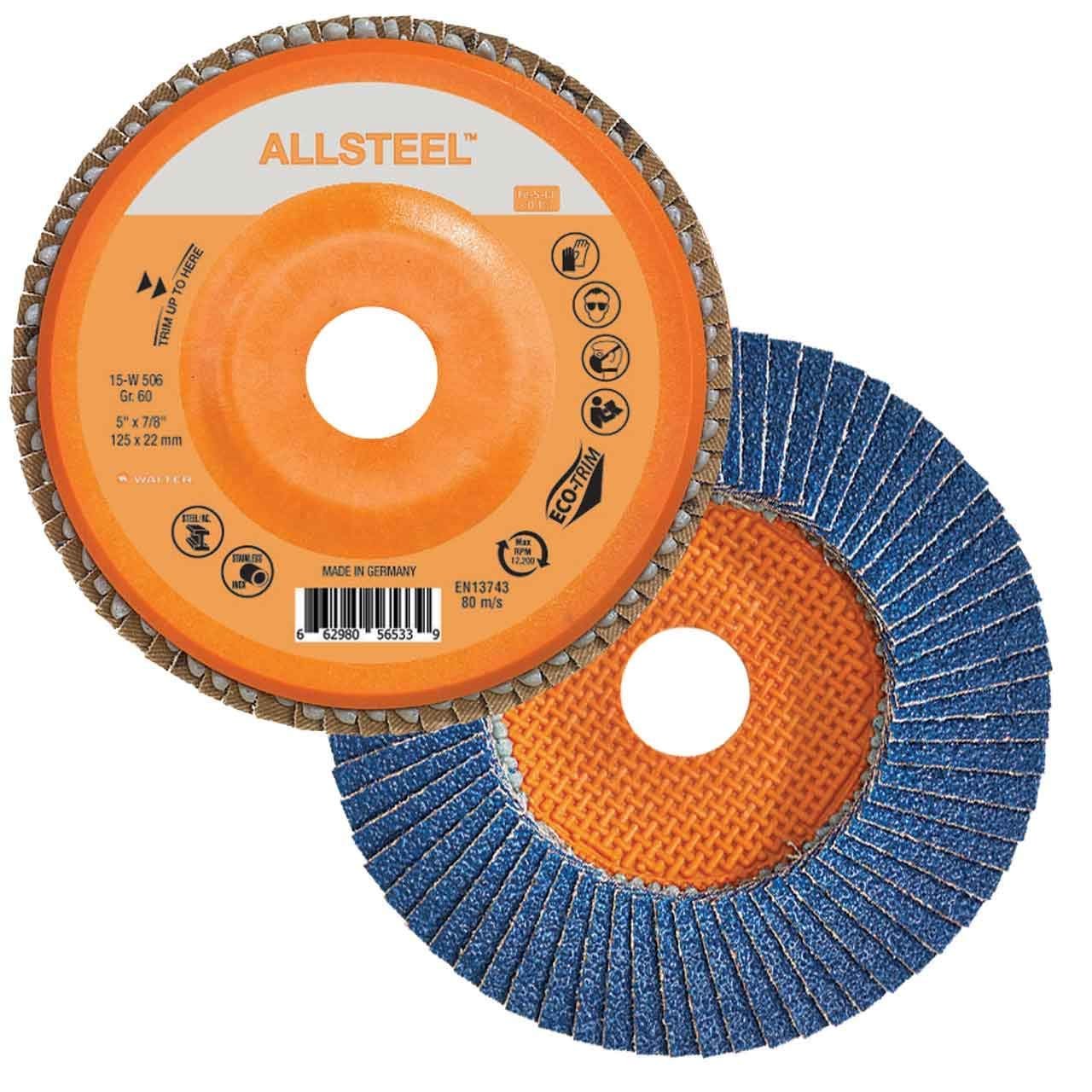 Walter 15W506 ALLSTEEL Flap Discs - [Pack of 10] 60 Grit, 5 in. Abrasive Disc - Weldingaids Atlantic