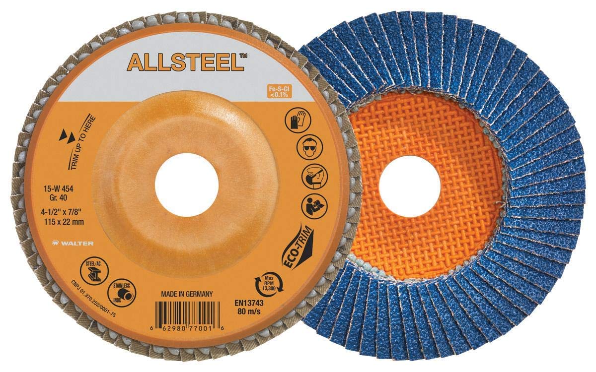 Walter 15W506 ALLSTEEL Flap Discs - [Pack of 10] 60 Grit, 5 in. Abrasive Disc - Weldingaids Atlantic